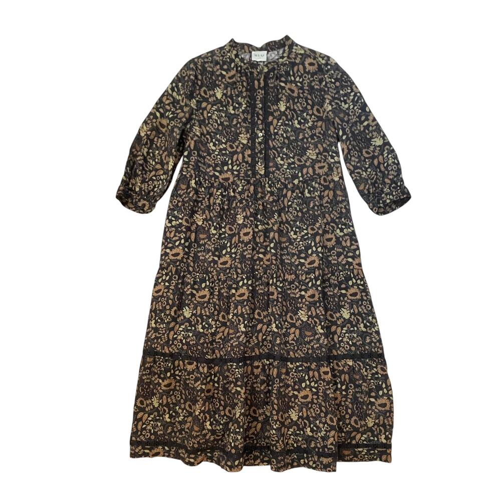 WRAP London Sunflower Tiered Midi/Maxi Dress - Floral - Linen - Size 12